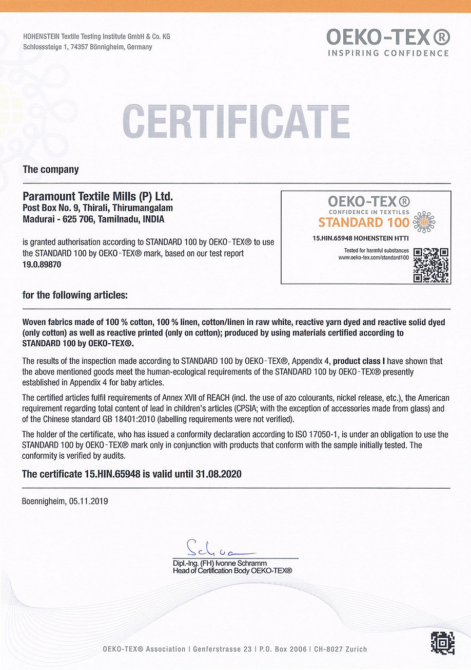 OEKO-TEX Certification – Epyllion Limited